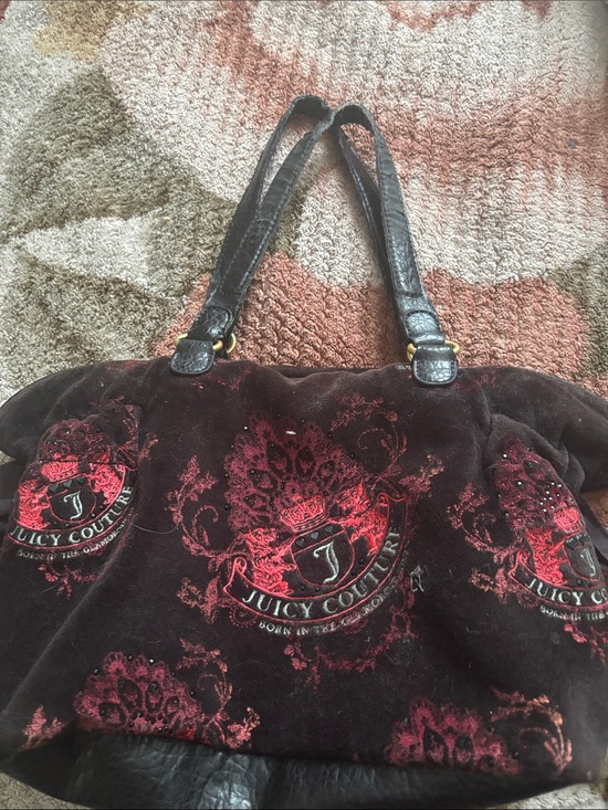 Juicy Couture Handbags - Juicy Couture Black Velvet Shoulder Bag with Red Logo Accents